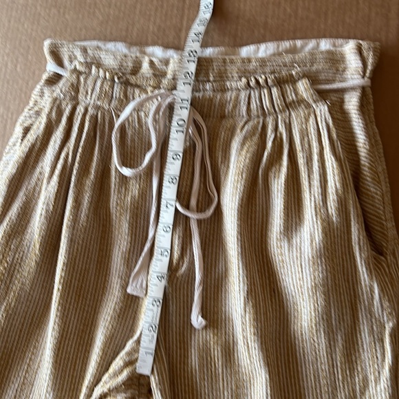 Free People CARAWAY Skinny Slim Pants mustard yellow Striped Drawstring- Size 6 - Picture 8 of 15